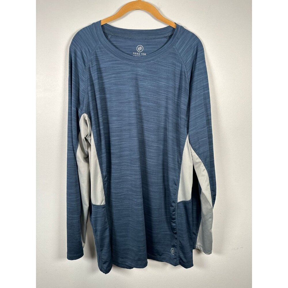Hang Ten XL Men Top Long Sleeve Fishing Beach UPF 50 UV Blue Stretch Lightweight